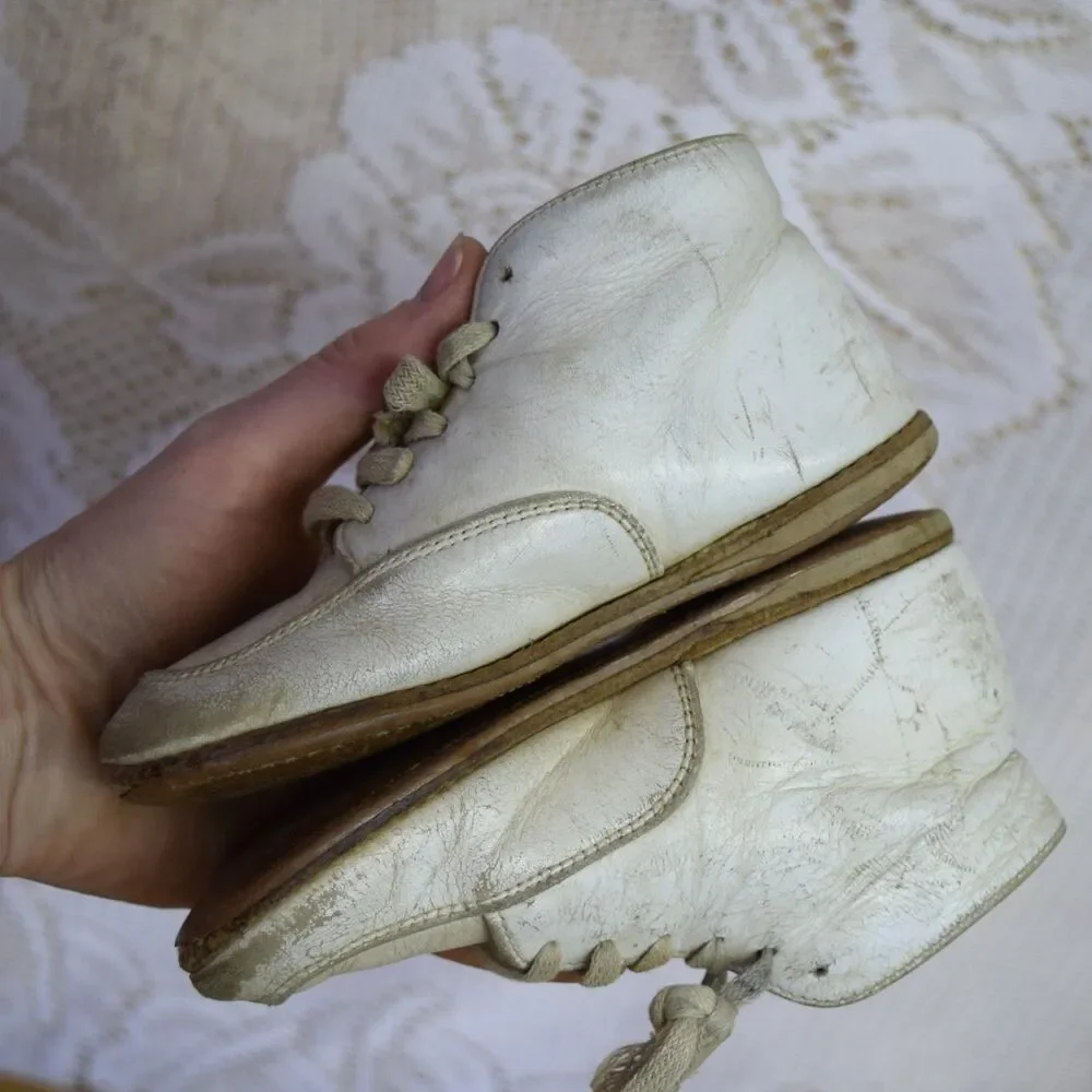 Vintage 1930s-40s Childrens Shoes Cracked Patina Rustic Farmhouse Baby Decor